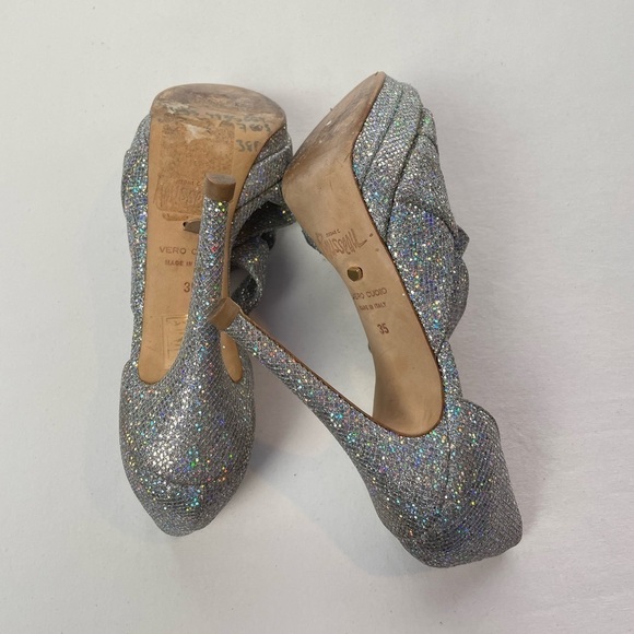 Jerome C. Rousseau Kier Iridescent Glitter Platform Sandals in Silver Size 6 - Picture 7 of 8